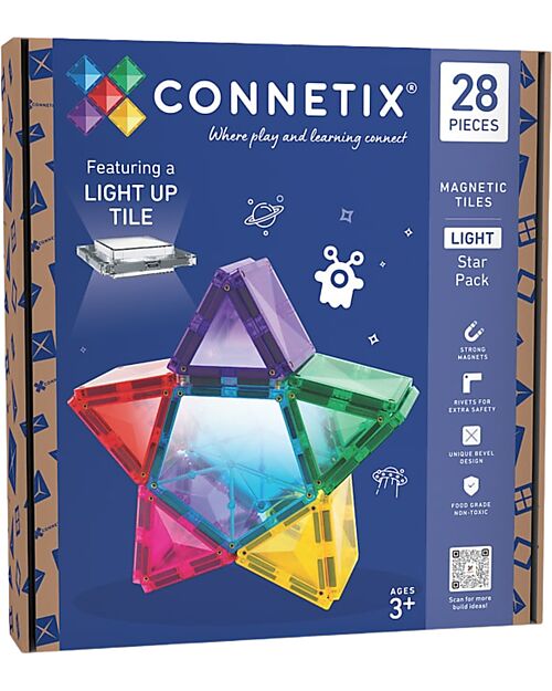 Connetix - 2 in 1 Set Costruzioni e Lampada Stella - 28 Pezzi - 100% Plastica ABS Atossica - Apprendimento STEM!