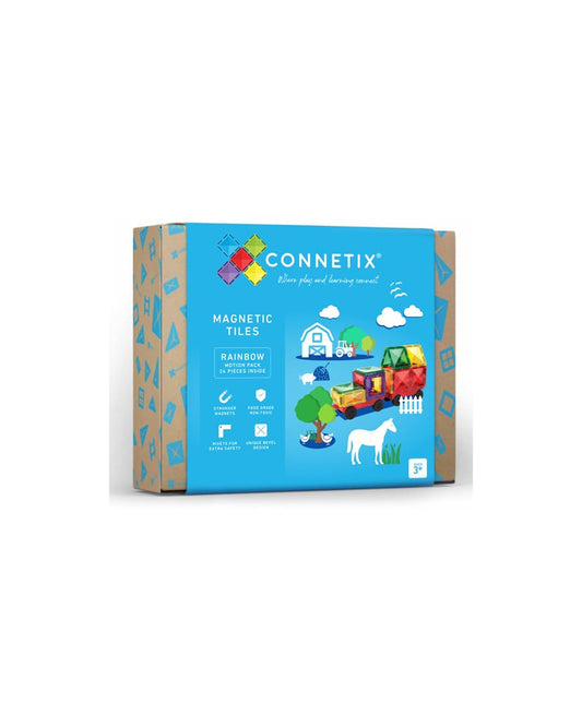 Connetix 24 Pezzi - Tessere e Gomme per Auto - Arcobaleno - 100% Plastica ABS Atossica - Apprendimento STEM!