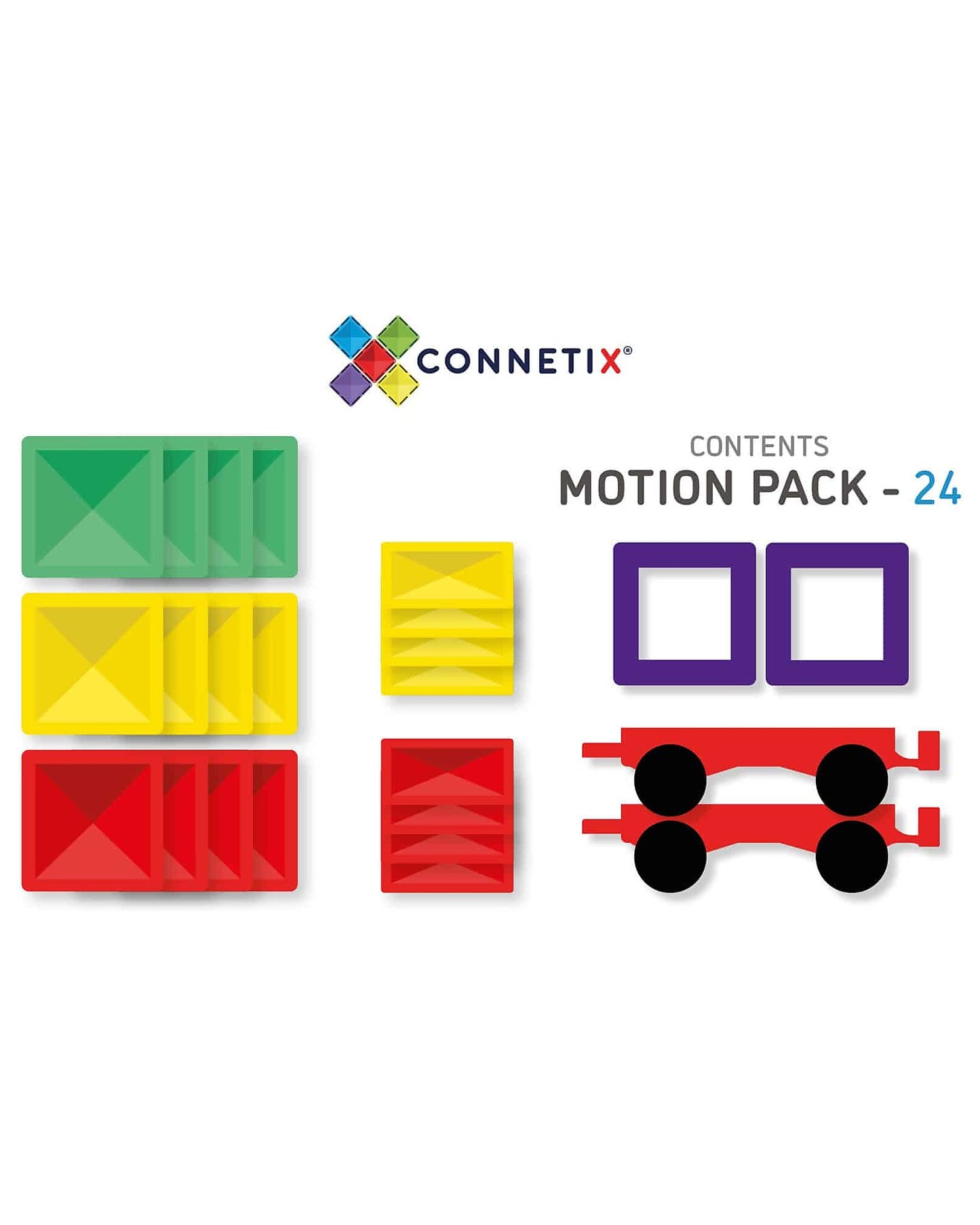 Connetix 24 Pezzi - Tessere e Gomme per Auto - Arcobaleno - 100% Plastica ABS Atossica - Apprendimento STEM!