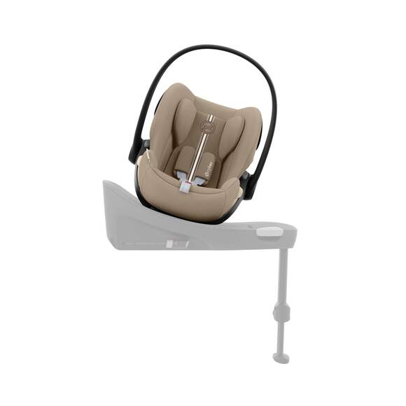 Cybex Cloud G i-Size Plus car seat with base, in grey, showing adjustable headrest and side impact protection for infants.