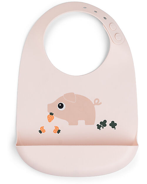 Done by Deer Tiny Farm waterproof silicone bib with pocket in cipria, featuring a soft, flexible design for easy cleaning.