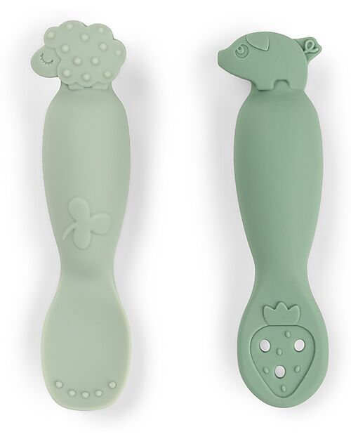 - Set 2 Cucchiai da Apprendimento in Silicone - Tiny Farm - Verde
