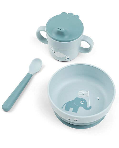 Set Pappa Foodie - Ciotola Tazza e Cucchiaio - Elphee - Blu - 100% PP Alimentare