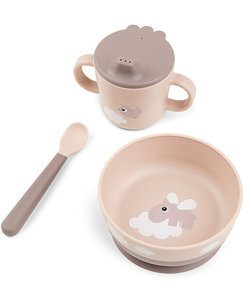 Set Pappa Foodie - Ciotola Tazza e Cucchiaio - Elphee - Rosa - 100% PP