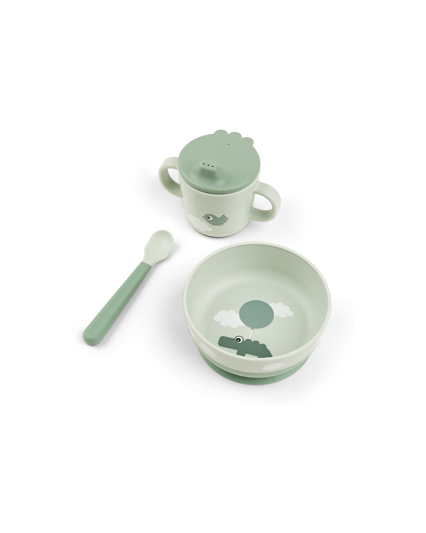 Set Pappa Foodie - Ciotola Tazza e Cucchiaio - Elphee - Verde - 100% PP Alimentare