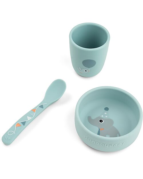 Set Pappa Stick & Stay - Ciotola Bicchiere e Cucchiaio - Celebration - Blu - 100% PP Alimentare
