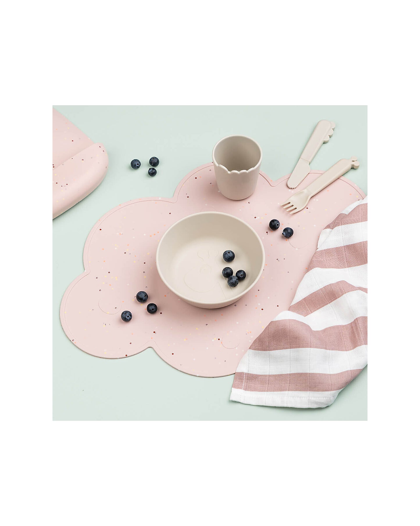 Tovaglietta in Silicone Alimentare con Bordo Rialzato - Nuvoletta - Rosa Cipria con Coriandoli