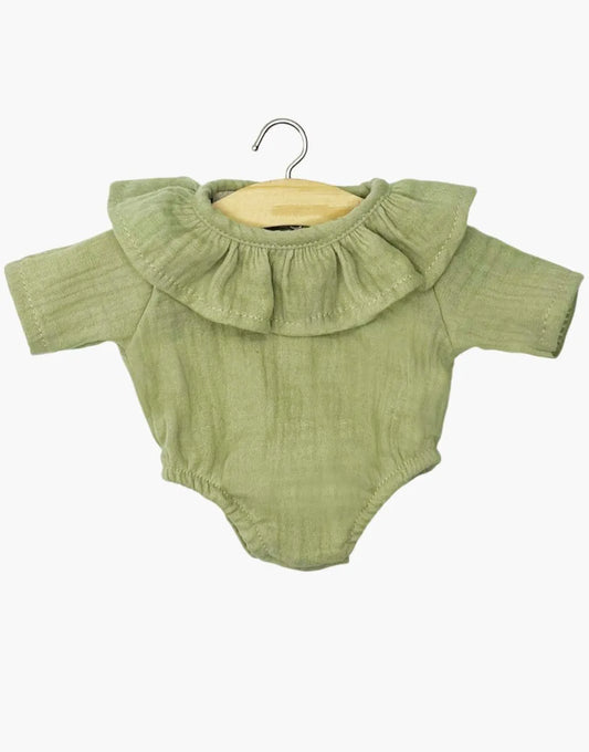 Tutina Colette con colletto a balze in garza di cotone color mandorla