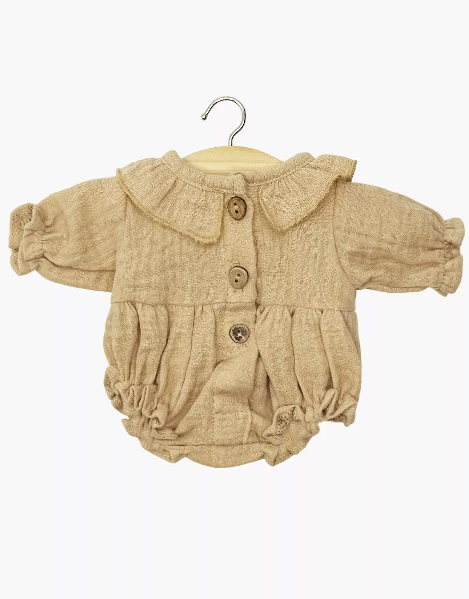 Tutina Léonore a maniche lunghe in garza di cotone color latte