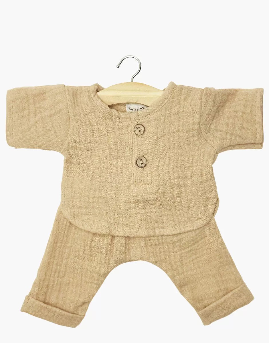 Completo Andrea a maniche lunghe in garza di cotone color latte