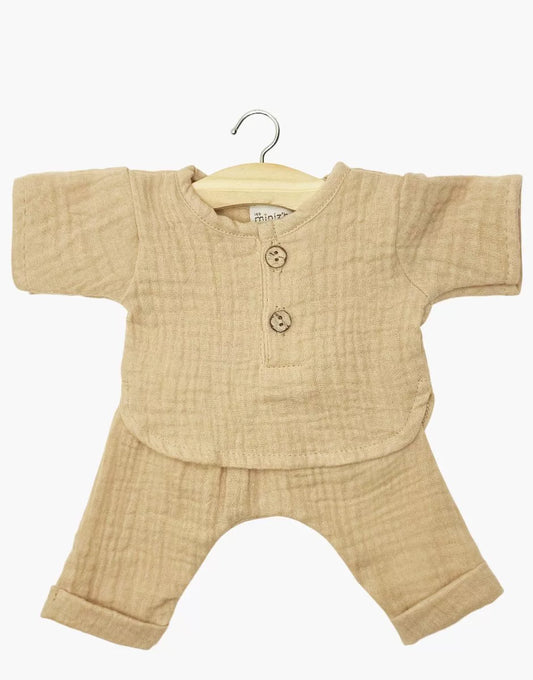 Completo Andrea maniche lunghe in garza di cotone color latte
