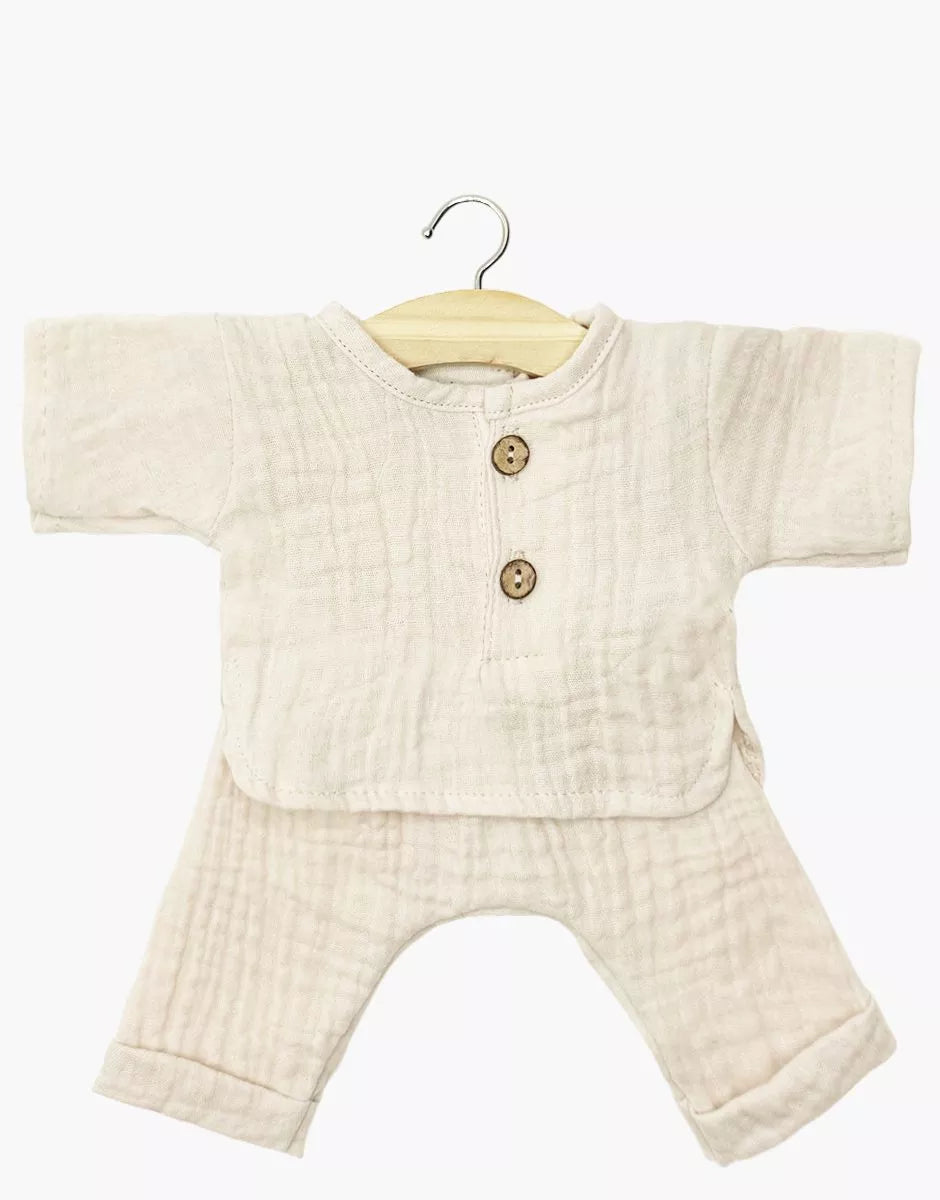 Completo Andrea a maniche lunghe in garza di cotone color mastice - Scandi Kids Concept Store