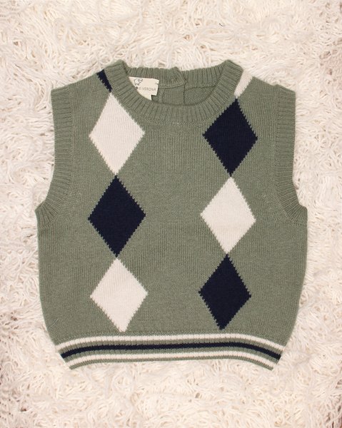 Gilet neonato rombi in pura lana merino ultrafine - Maglificio di Verona