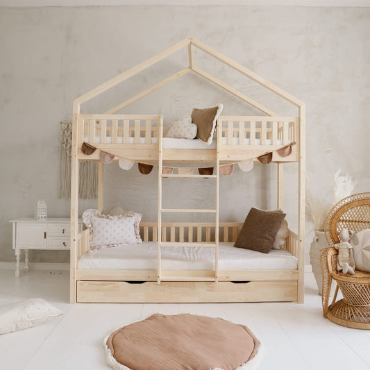 Boga - Letto a castello Housebed con recinzione Plus 190x90 in legno naturale