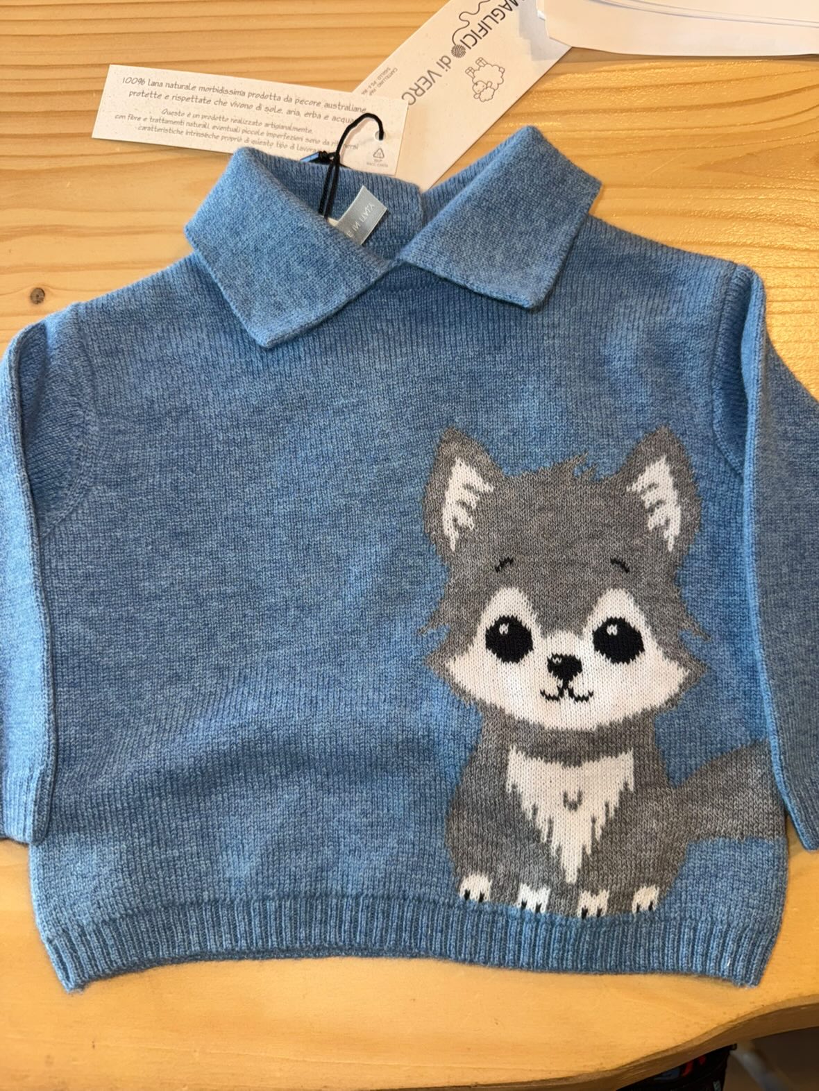 Maglia neonato lupo in pura lana merino ultrafine - Maglificio di Verona