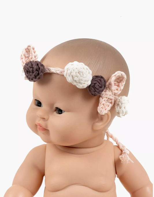 Corona di fiori rosa all'uncinetto fatta a mano