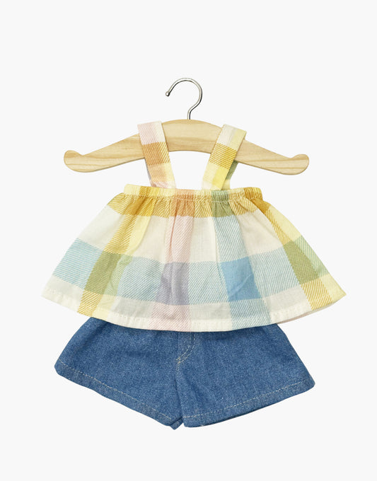 Completo composto da top a quadri scozzesi pastello e pantaloncini in denim Mila