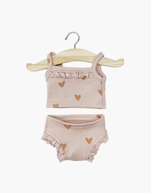 Intimo a costine con cuori rosa e pizzo