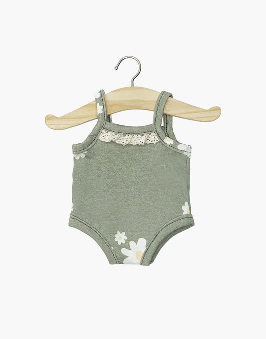 Body in jersey con spalline stampa margherite e pizzo