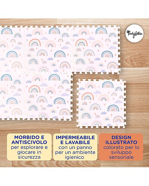 Fama - Tappeto Gioco Puzzle Montessori - Rainbow - Morbido e Sicuro dalla Nascita - 175x117cm