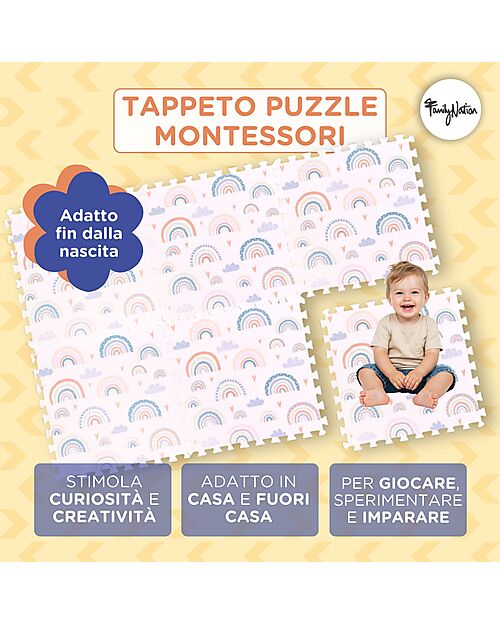 Fama - Tappeto Gioco Puzzle Montessori - Rainbow - Morbido e Sicuro dalla Nascita - 175x117cm