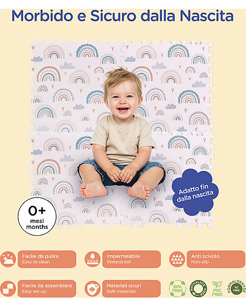 Fama - Tappeto Gioco Puzzle Montessori - Rainbow - Morbido e Sicuro dalla Nascita - 175x117cm