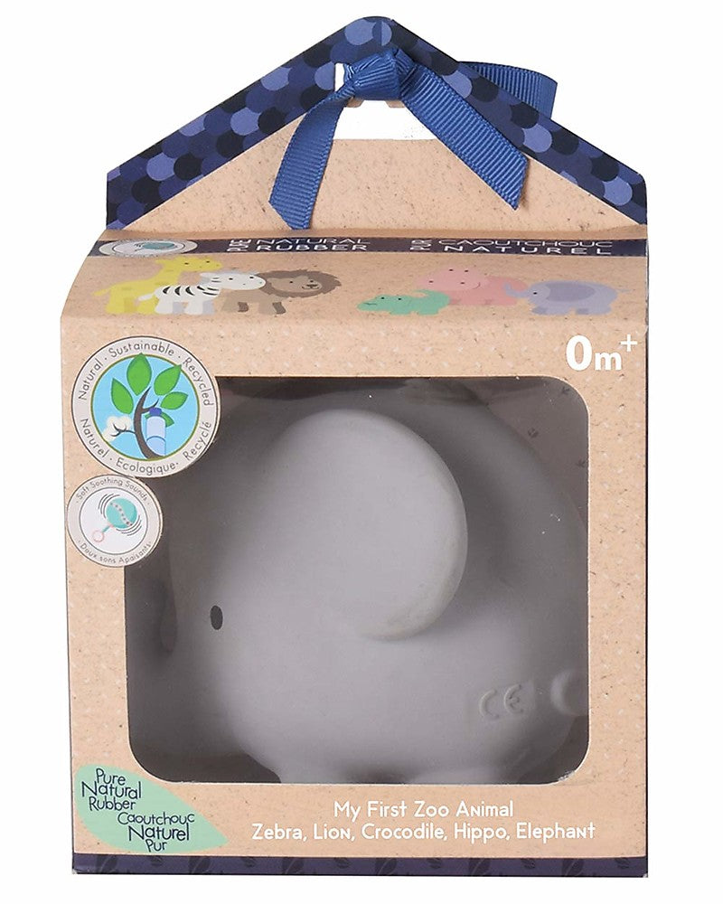 3-in-1 Sonaglio Elefante, Massaggiagengive, Gioco da Bagno, My First Zoo - Confezione Regalo - 100% Caucciù Naturale